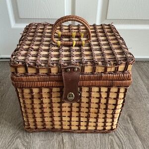 Vintage Woven Wicker Picnic Basket